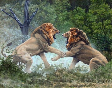 Animal Painting - leones en duelo